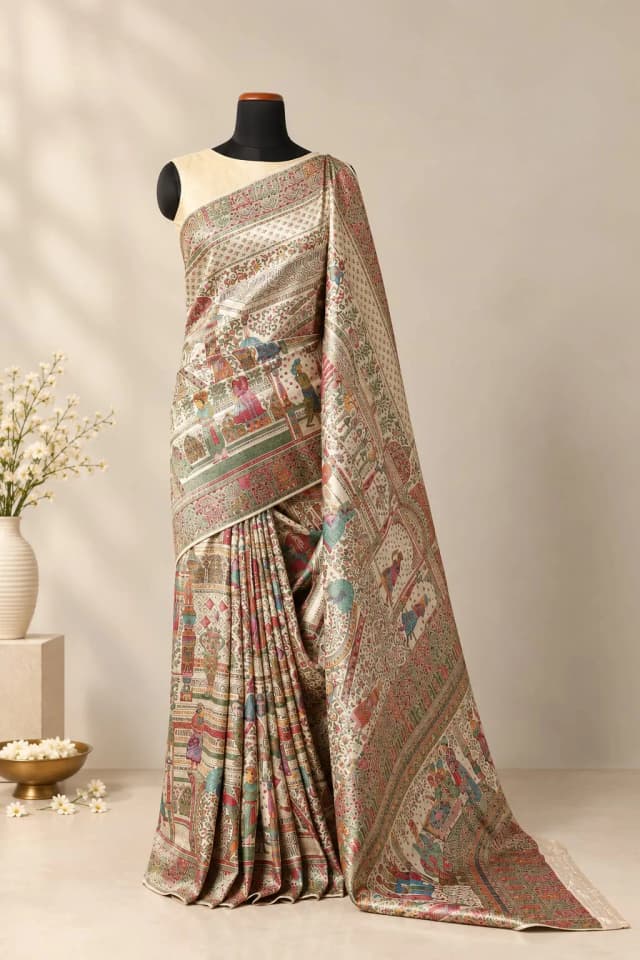 Pashmina - Banarasi Saree -Cream Colour QS204820