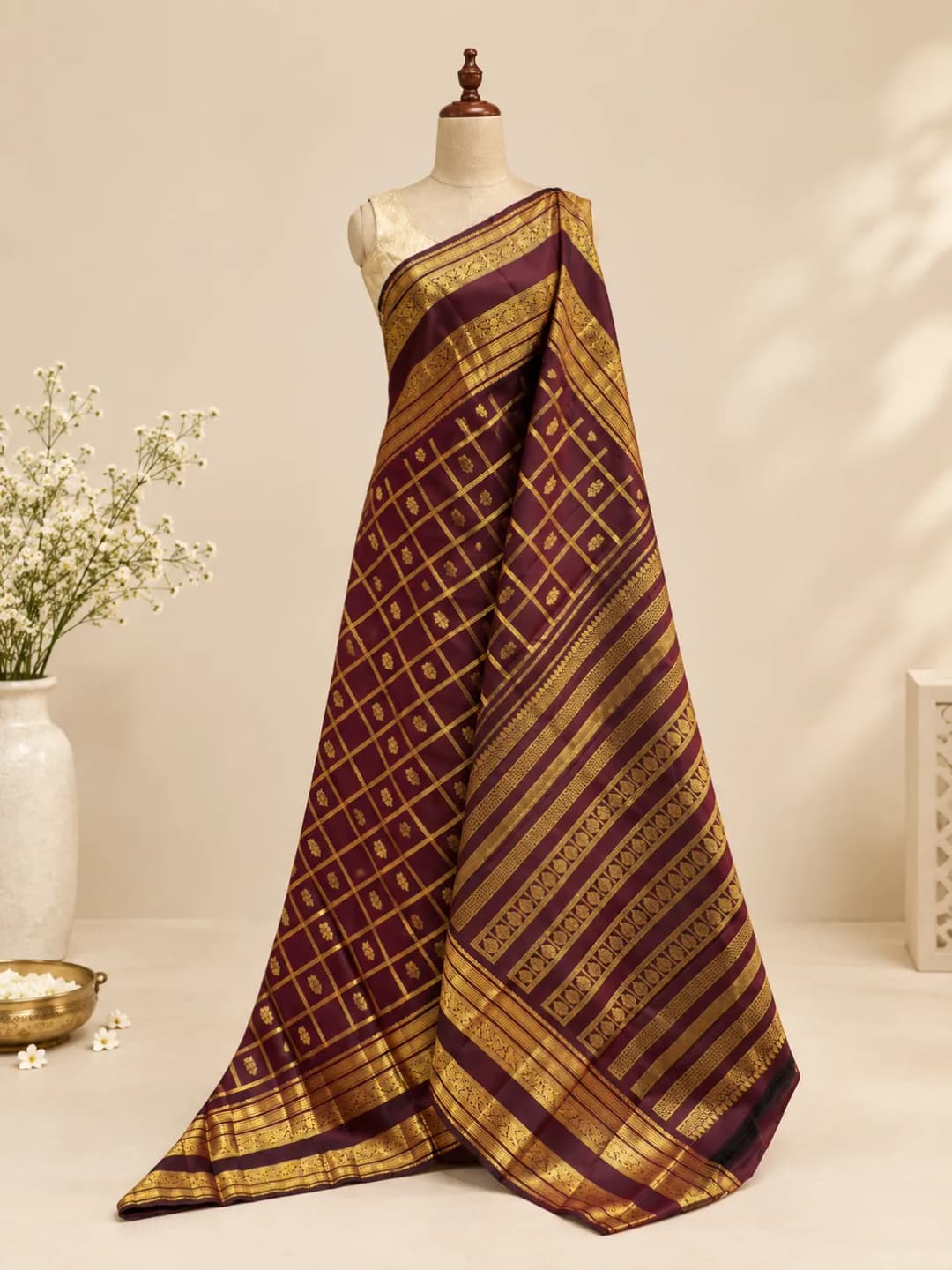 Pure Kanchipuram Saree Wine Colour AA317946