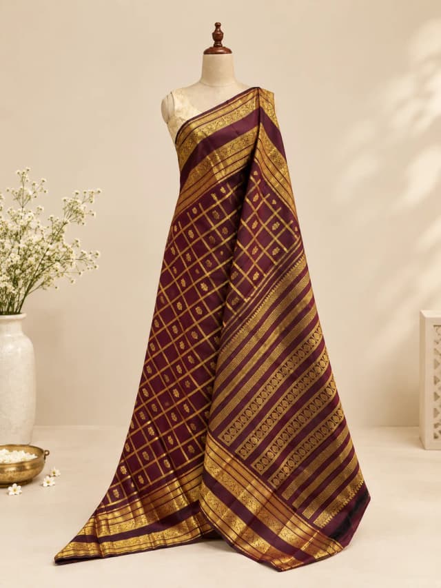 Pure Kanchipuram Saree Wine Colour AA317946