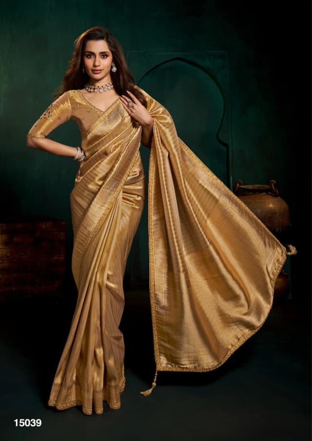 Tissue Saree Gold Stripe Design AA317025