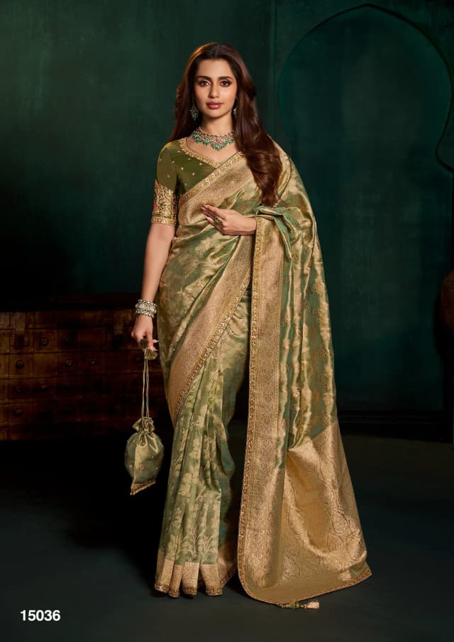Tissue Saree With Ready Blouse green Colour AA321533