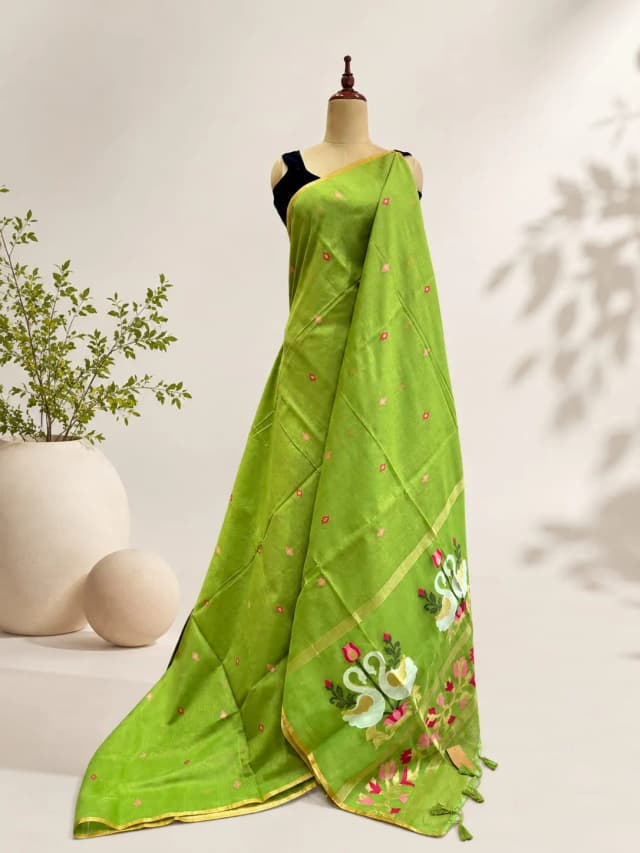 Semi Tussar Saree Green Colour AA320099