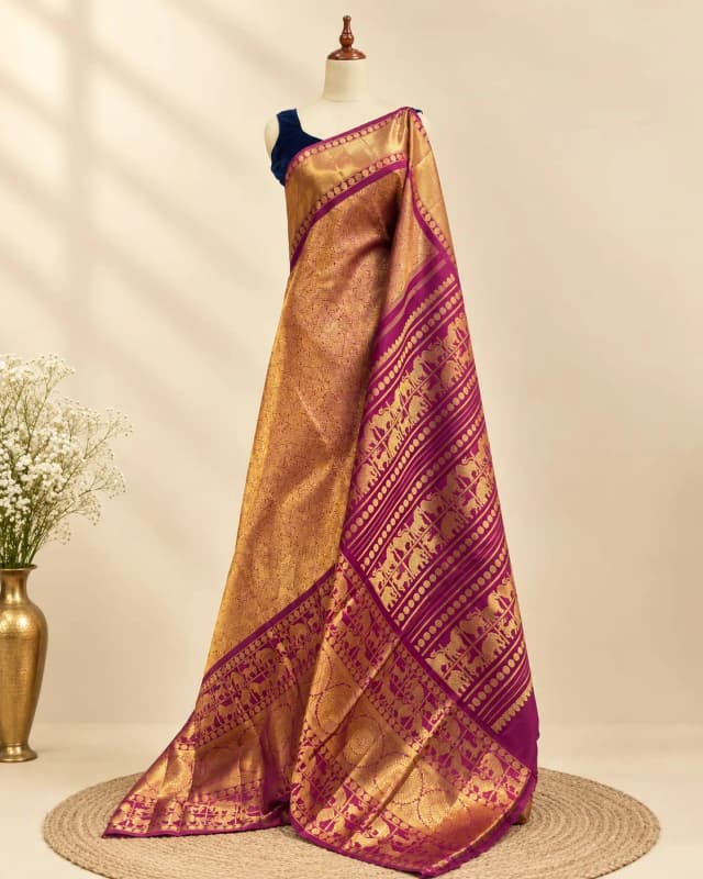 Pure Handloom Kanchipuram Saree Maroon AA300913