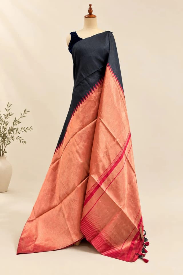 Semi Tussar Saree Black AA320020