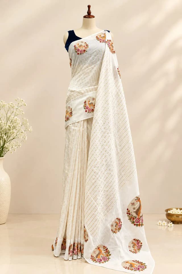Tussar Saree Off-White AA320977