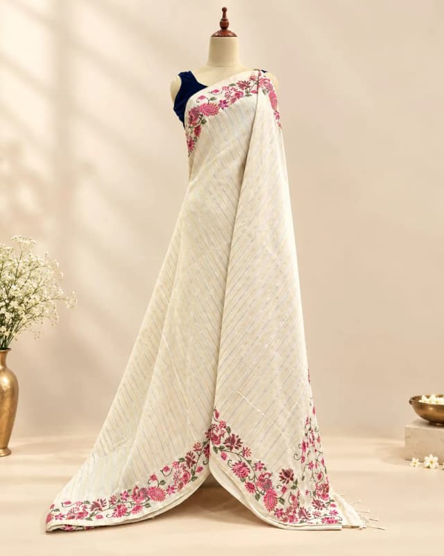 Tussar Saree Off-White AA321002