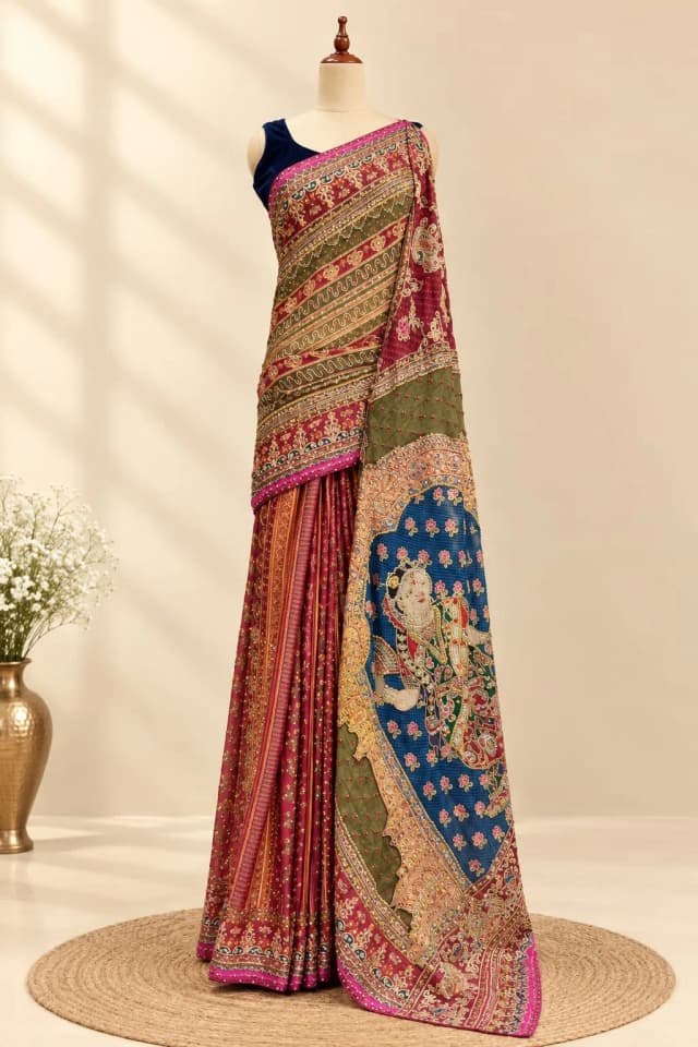 Designer Multi-Shade Saree with Figure Motif Pallu AA320719