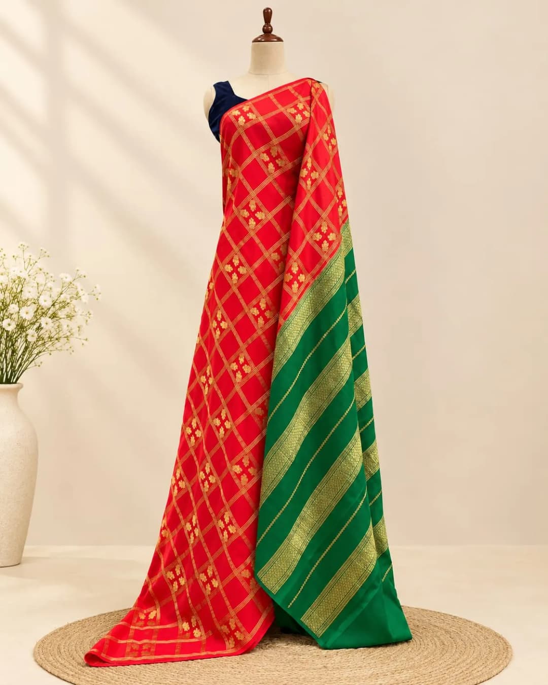 Pure Mysore Silk Crape Saree With Gandaberunda Motifs Red AA321637
