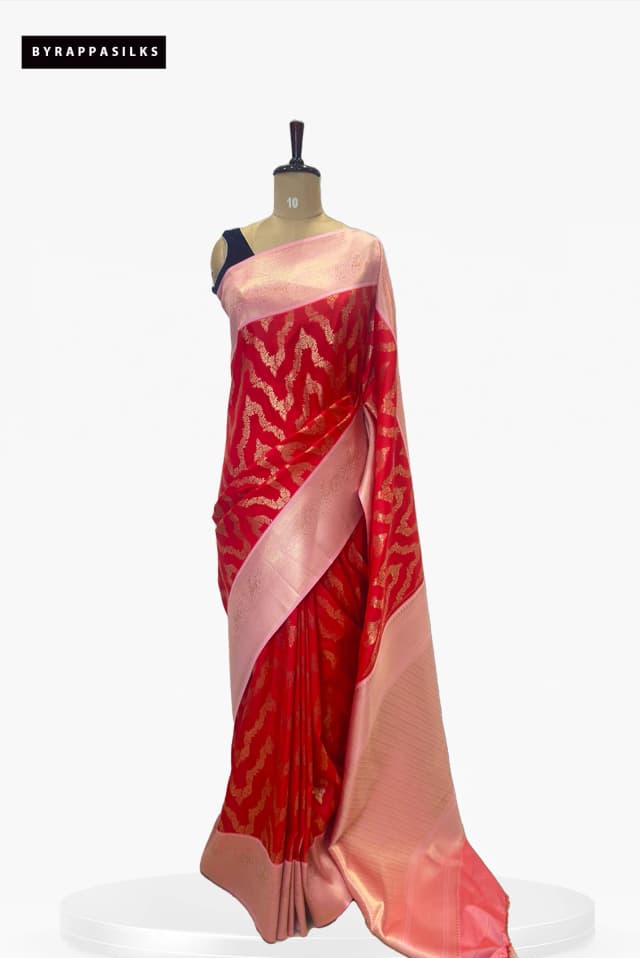 Semi Kanjeevaram Saree Redish Orange & pink Border QW203322