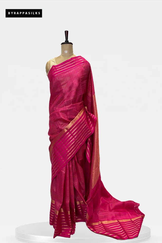 Pure Silk Pink & Gold Saree with Zari Stripes QS271147