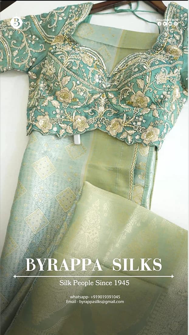 Banarasi Saree With Ready Blouse Green QS273096
