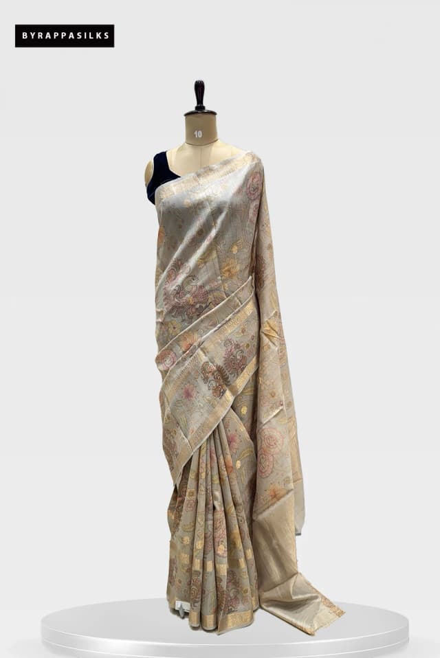Pure Tussar Saree Beige With Floral Print QS276340