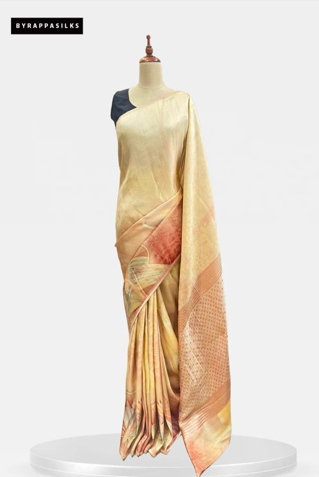 Vantara Saree Yellow  - Peach Scenic Nature QS213677