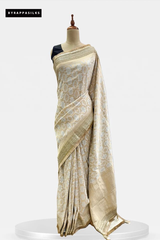 Banaras Chiffon Saree Cream & Gold QS281994