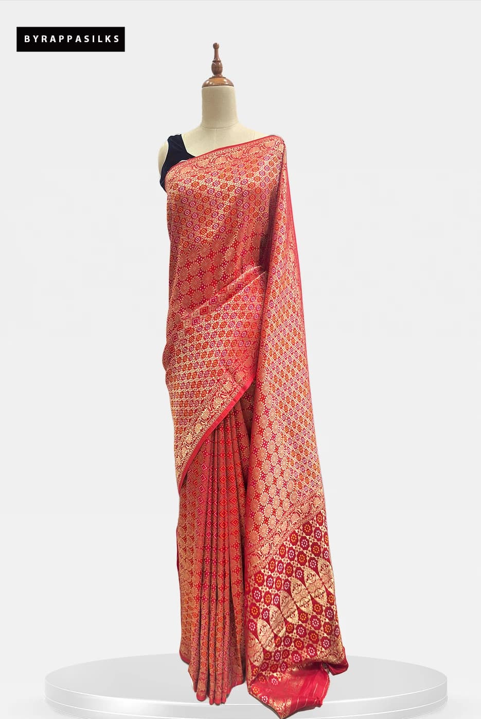 Banarasi Saree Intricate Gold Zari Jaal & Meenakari Accents Red QS293486