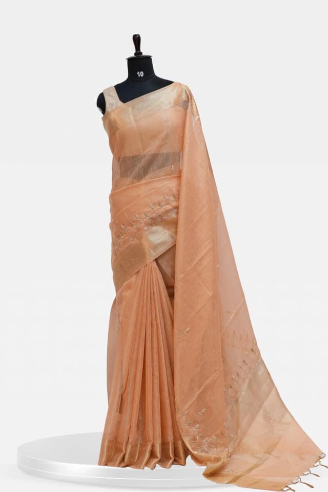 Fancy Rust Orange Linen Silk Saree with Golden Zari Border QS239312
