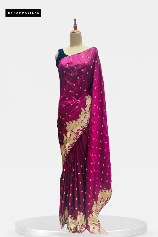 Tussar Saree With Pichwai Design Wine QS289725