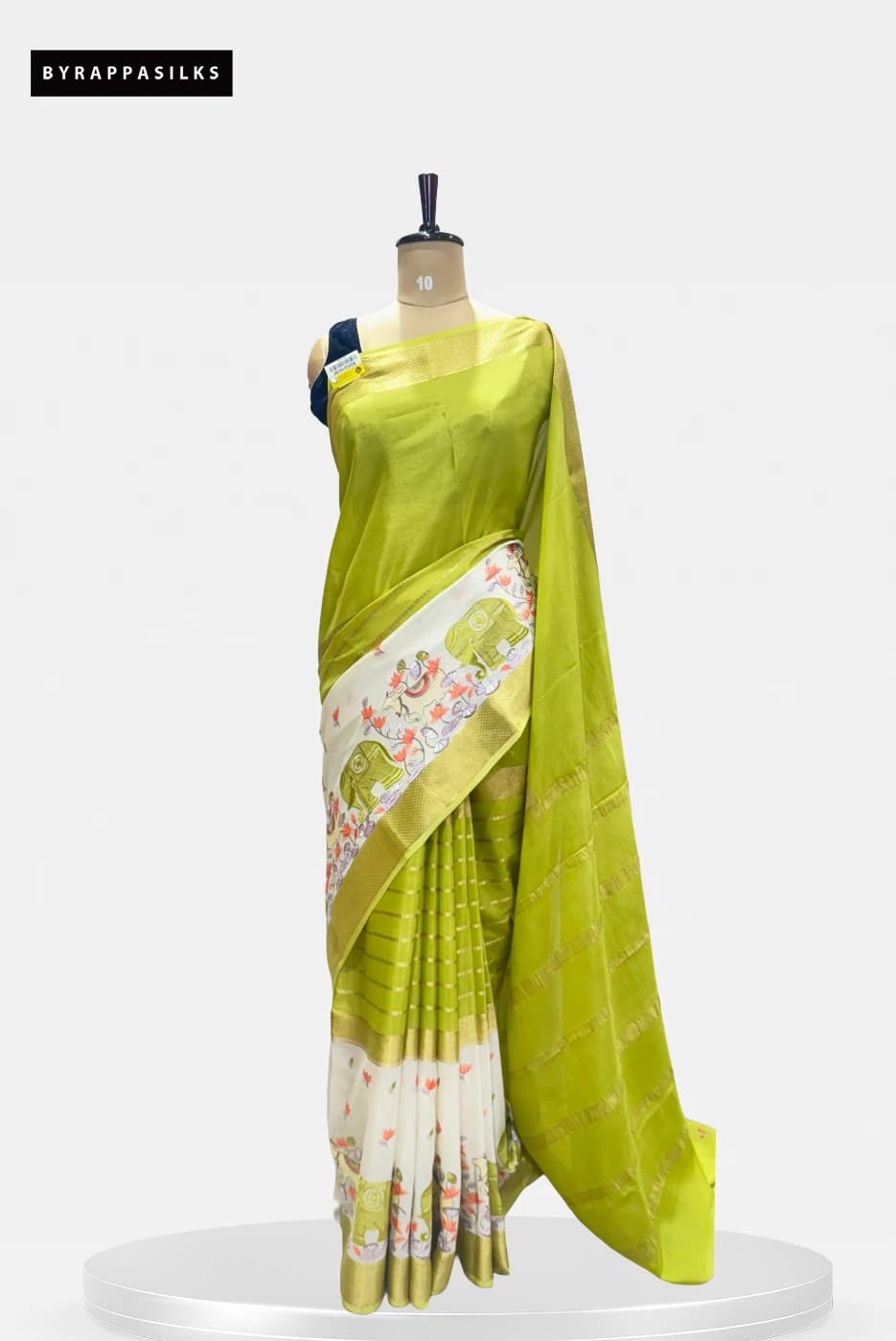 Pure Mysore Silk Saree Lime Green & Off-White QS284400