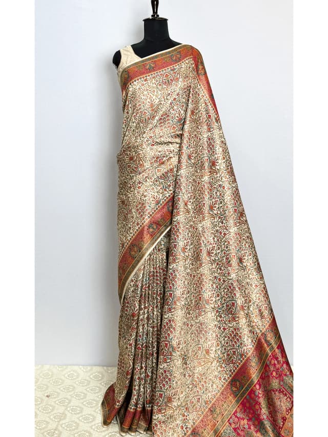Pashmina Printed Saree - Banarasi Crape - QS218562