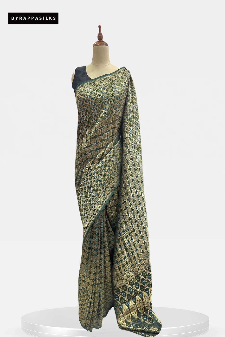 Banarasi Saree Intricate Gold Zari Jaal & Meenakari Accents Bottel Green QS293483