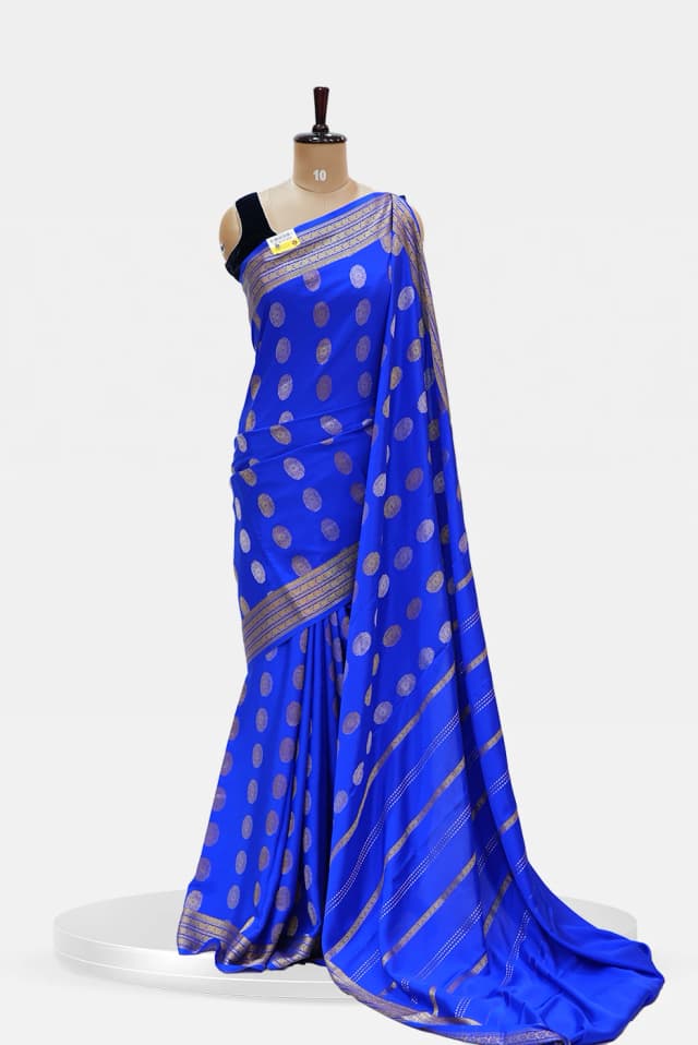 Pure Mysore Silk with Golden and Silver  Bhutta Royal Blue QS251227