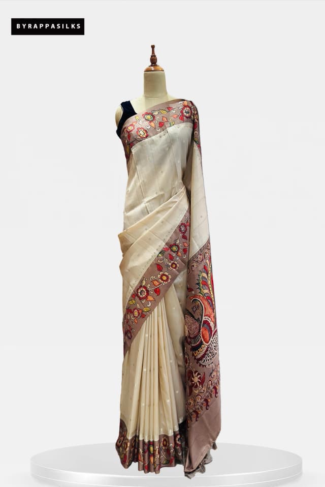 Semi Tussar saree Cream colour QS283325