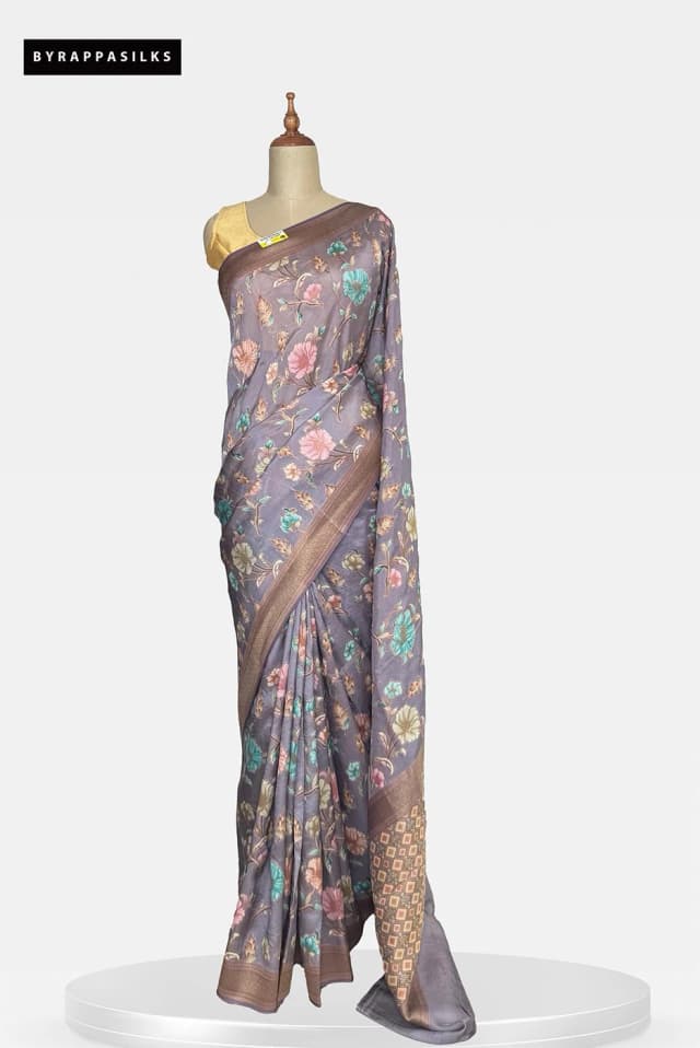 Georgette Saree With Meenakari work Mauve Grey QS2862040