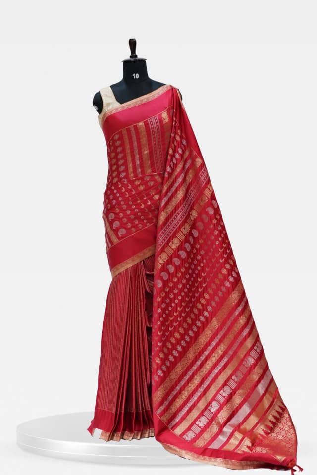 Fancy Banarasi  Pink Silk Saree with Golden Zari Border & Traditional Weave QS228695