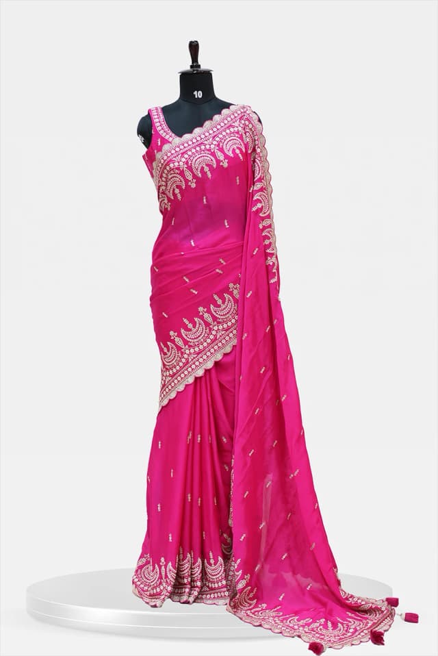 Partywear Banarasi  Saree Vibrant fuchsia pink base with blouse - QS214944