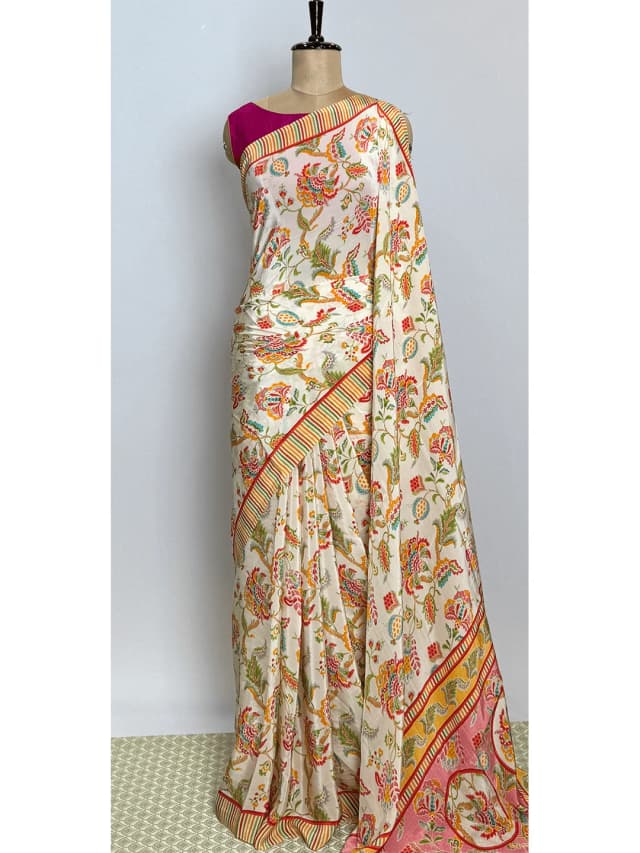 Satin Printed (Aditya Birla Fabric) - Cream Colour - QS213511