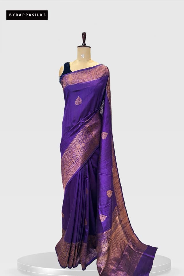 Pure Tussar Saree With Meenakari Work Purple Colour QS279697