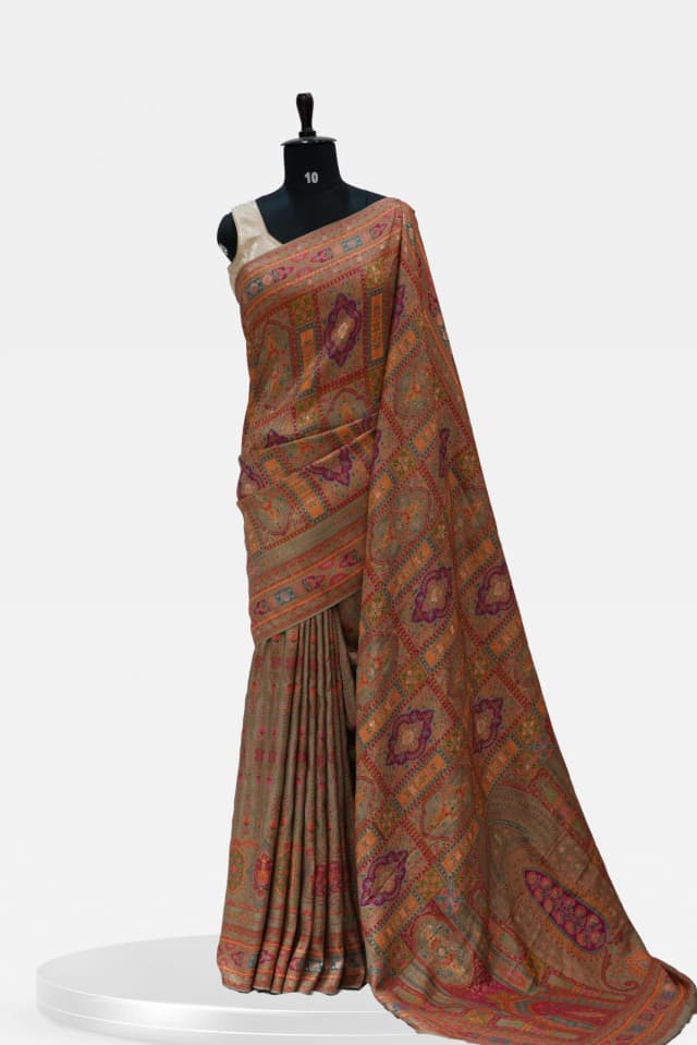 Munga Brown Banarasi Silk Saree with  Intricate Prints  QS240187