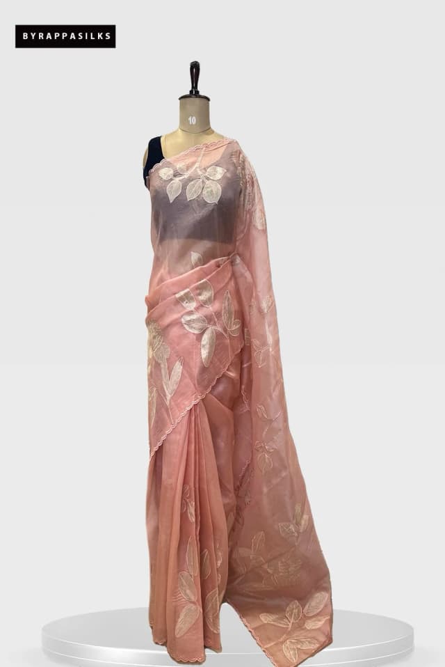 Pure Organza Pink Aplic Work Saree QS280429