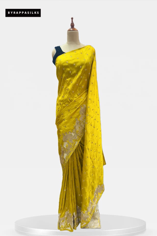 Tussar Saree With Pichwai Design Yellow QS289742