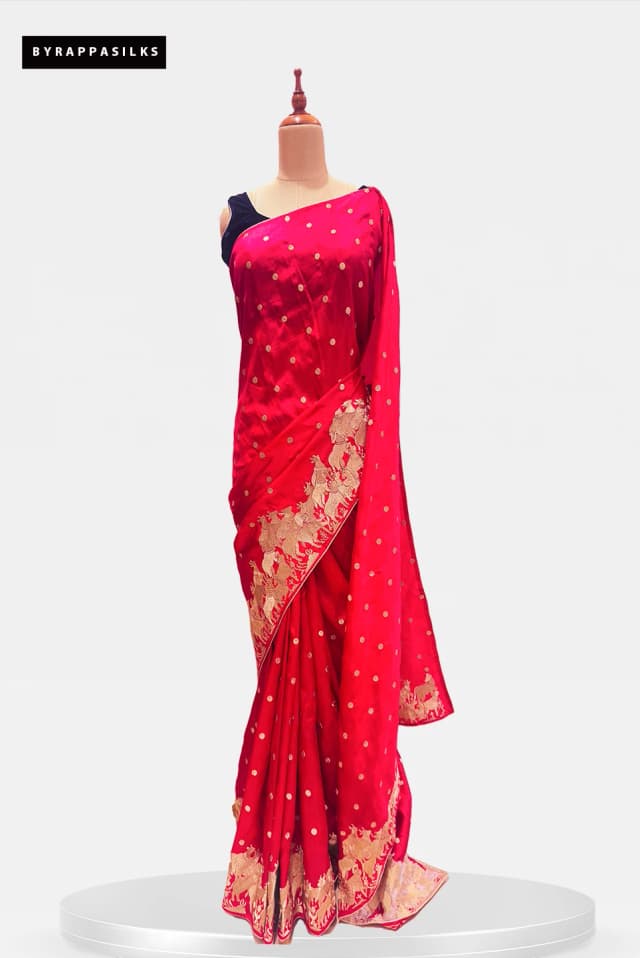 Tussar Saree With Pichwai Design Red QS286907