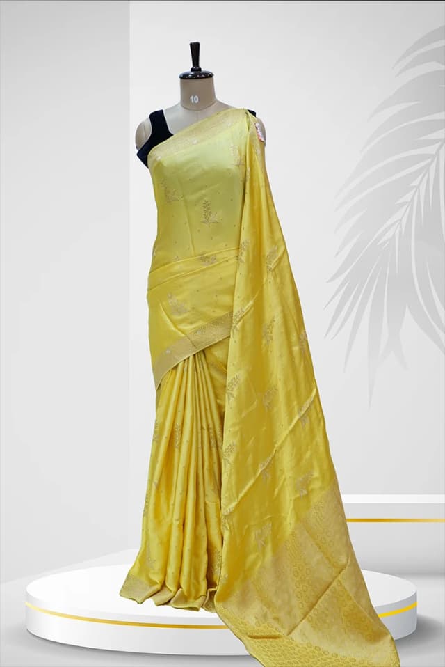 Silk Saree Yellow  With Subtle Zari Work And Floral Motifs QS236745