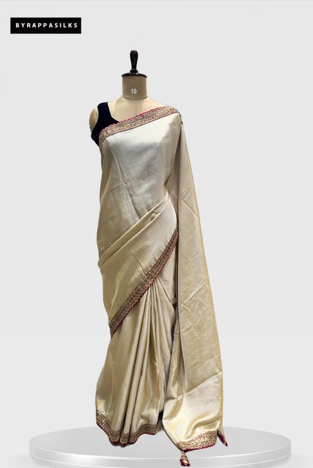 Banarasi Saree in Light Gold with Heavy Border QS278077