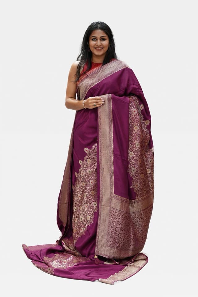 Rich Purple Meenakari Silk Saree with Zari Border QS253743