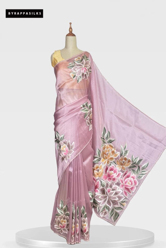 Organza Saree With Floral Print Onion Pink Colour QS286255