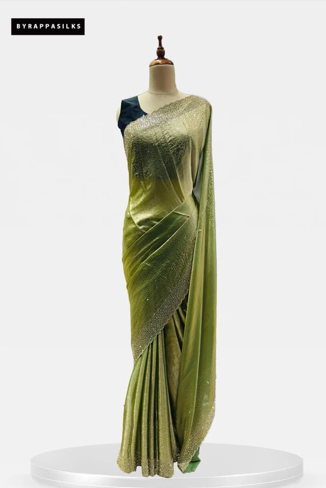 Party Wear saree Stone Border Olive Gold QS287803