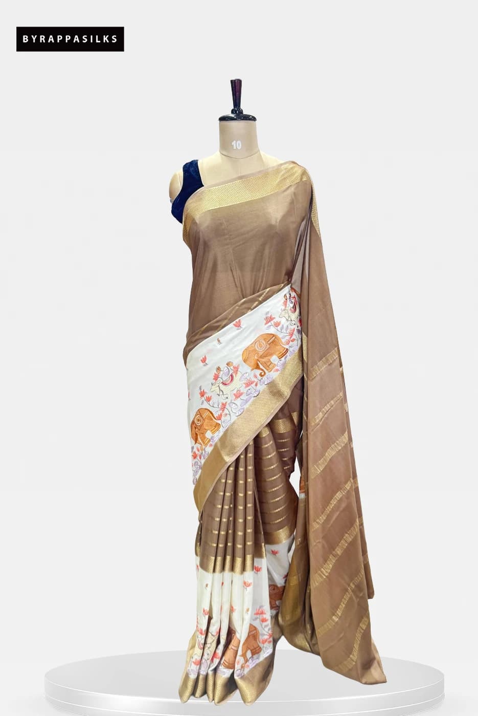 Pure Mysore Silk Saree Brown & Off-White QS284400