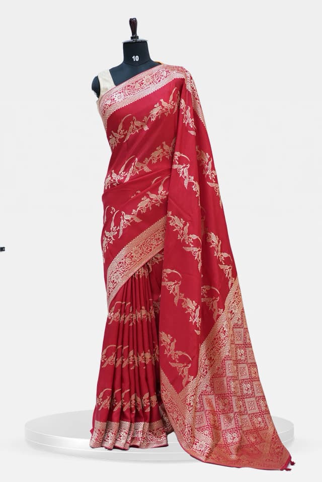 Dola Peacock Motif  Red Silk Saree QS248088