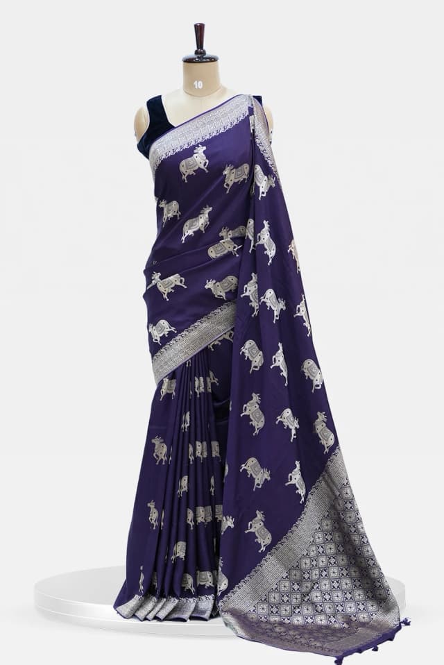 Dola Pichwai Cow  Purple Silk Saree QS248150