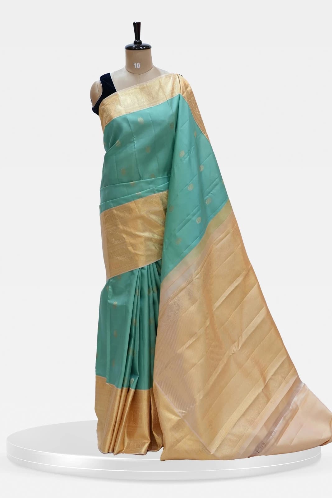 Kanchee Sea Green  Traditional 1 Gram Gold  Silk Saree with Gold Zari Border & Butta Work QS241511