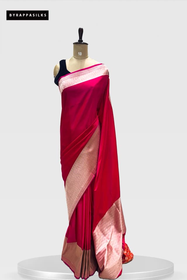 Satin Banarasi Saree Rani Pink With Zari Border QS279511