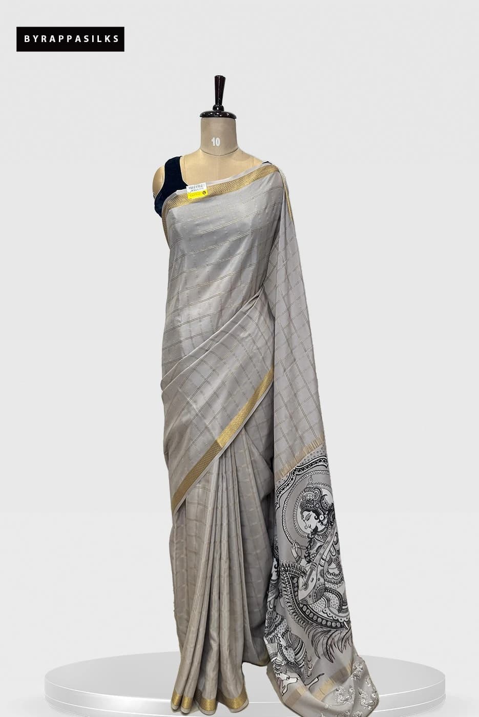 Pure Mysore Silk Saree Small Zari Checks Slate Grey QS283456
