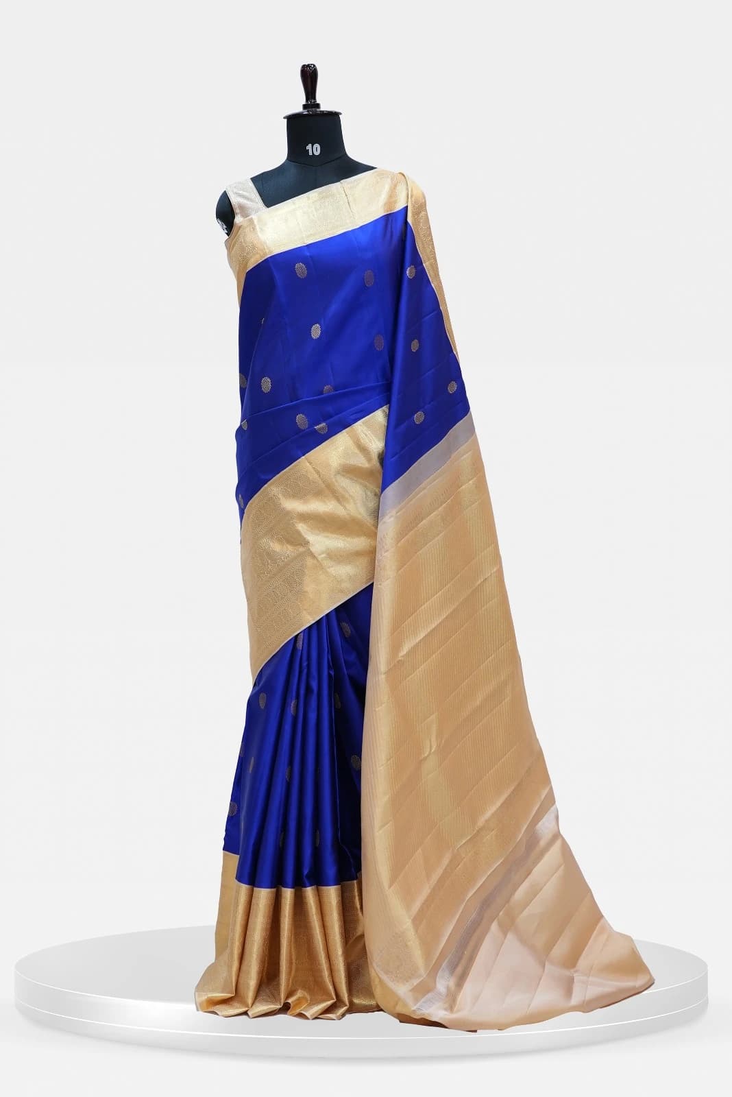Kanchee Royal Blue & Gold  Traditional 1 Gram Gold  Silk Saree with Zari Border and Butta Work QS241511