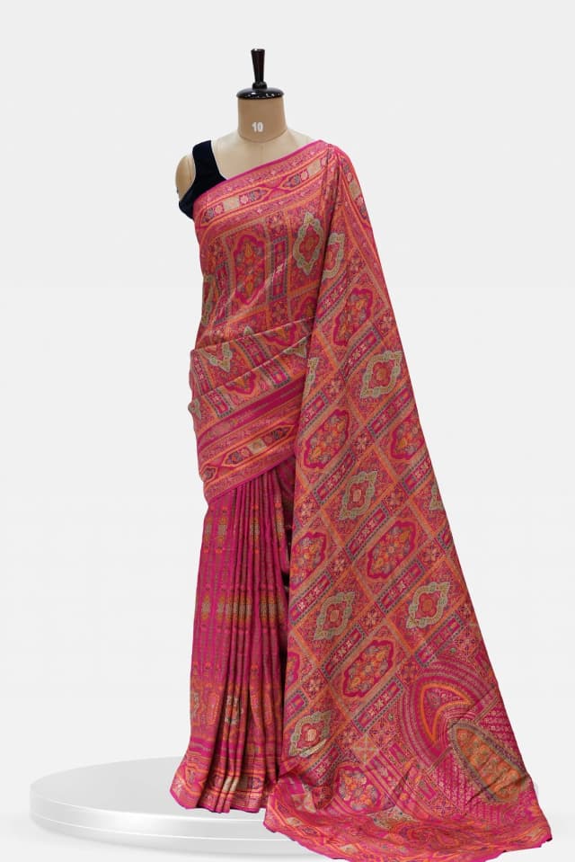 Munga Rani Pink Banarasi Silk Saree with  Intricate Prints  QS240202