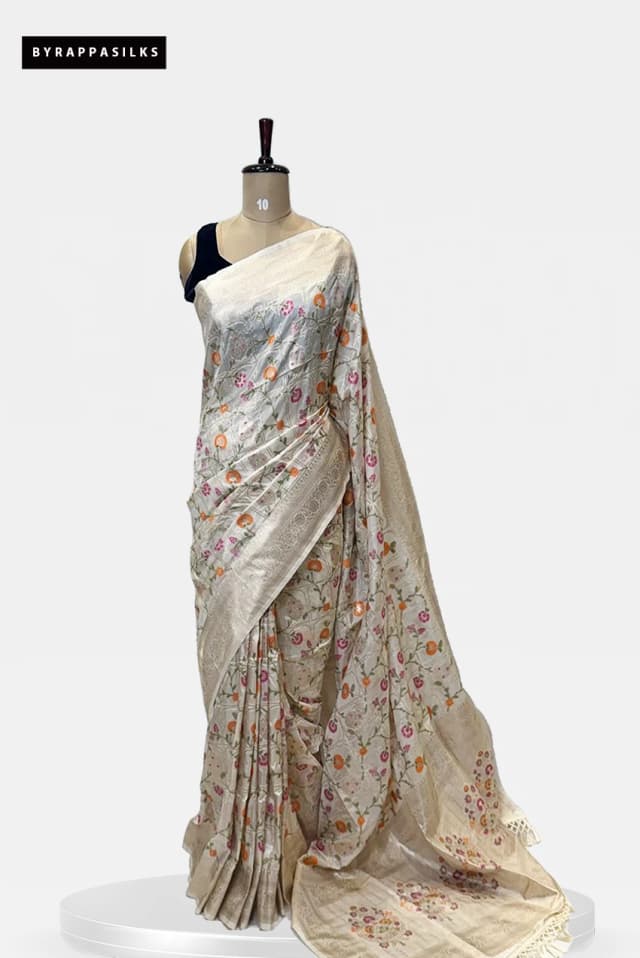 Banarasi Saree With Meenakari Work Half White QS268264