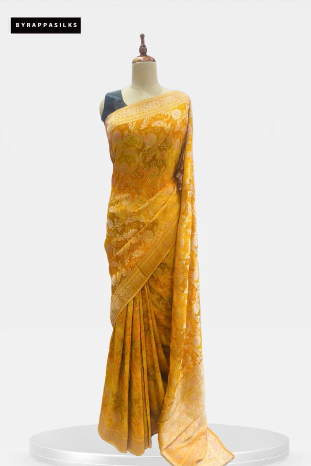 Banarasi Georgette Floral Saree Yellow  QS260429